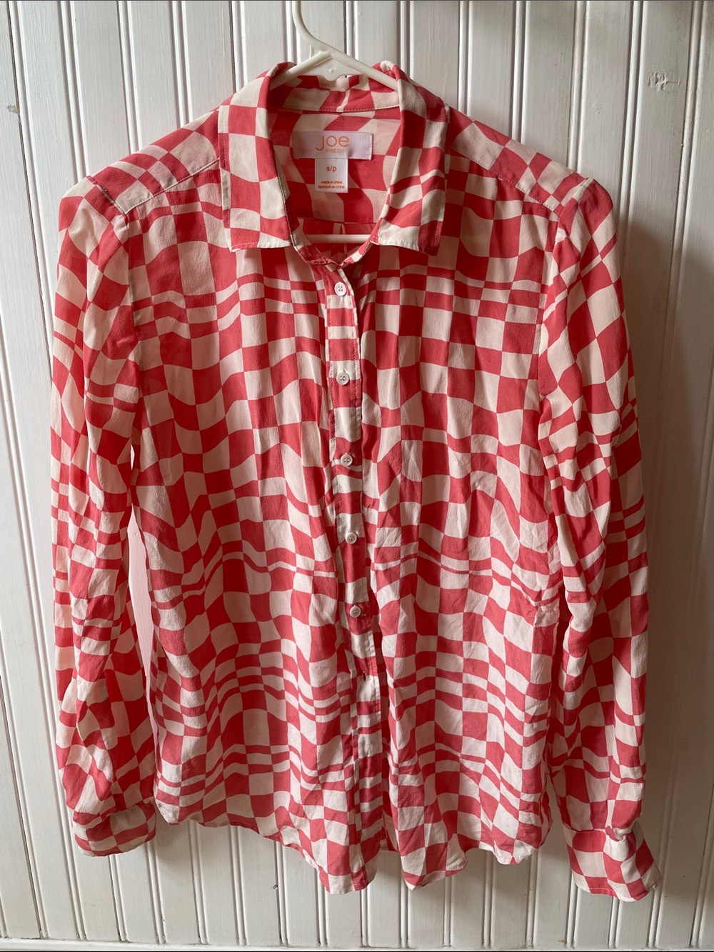Joe Fresh Red & White Checkerboard Button-Down Shirt